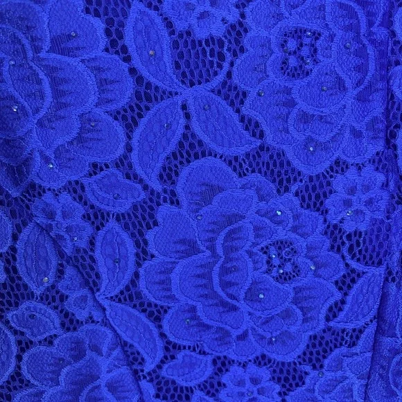 La Femme Lace Mermaid Gown Womens 10 Royal Blue Rhinestone Strapless Prom Dress - Picture 5 of 10